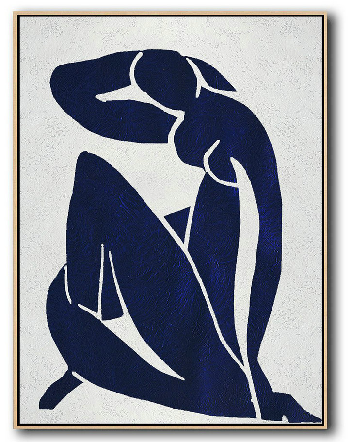 Buy Hand Painted Navy Blue Abstract Painting Nude Art Online,Wall Art Painting #K7Z0